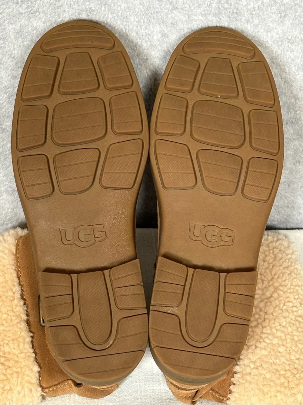 UGG Harrison Cuff Shearling Lined Suede Boots-Chestnut Brown/Cream-Women Size 10